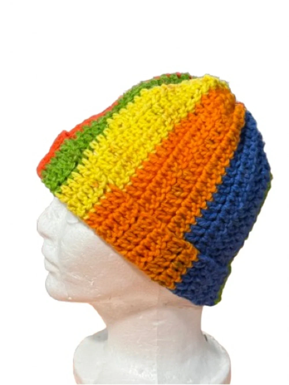 Handmade Rainbow Crochet Beanie | Colorful Striped Winter Hat | Unisex (